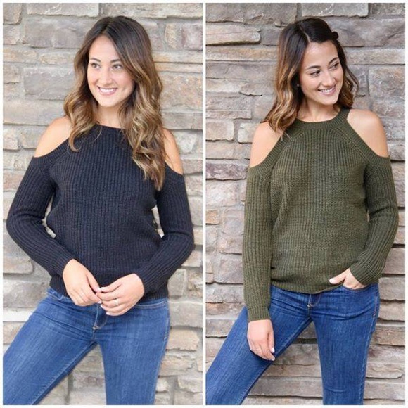 Cold Shoulder Knit - Black or Olive - Picture 1 of 1